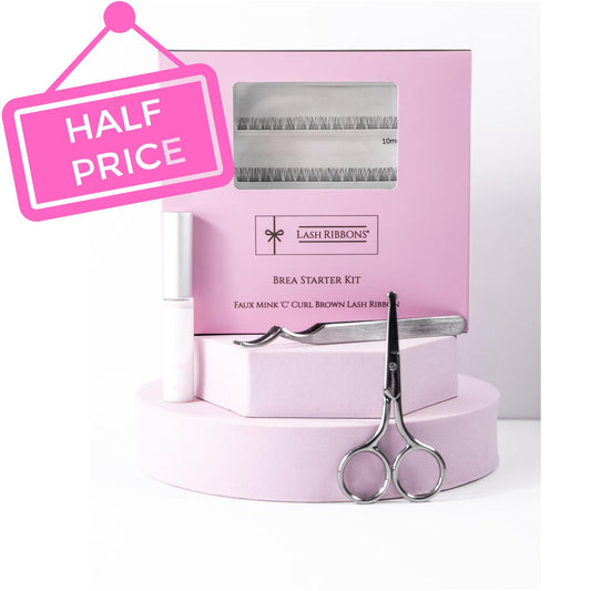 Kit de démarrage Half Lash Ribbons® en boîte « C » Curl Brown (avec lien pour cils transparent)