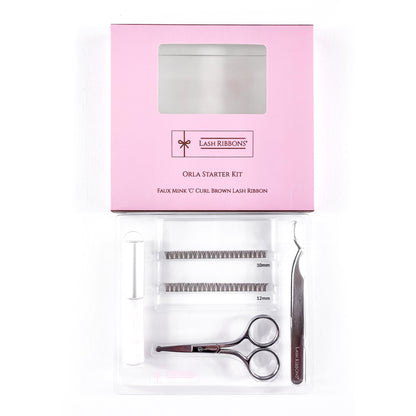 Boxed 'C' Curl Brown Half Lash Ribbons® Starter Kit (With Clear Lash Bond)